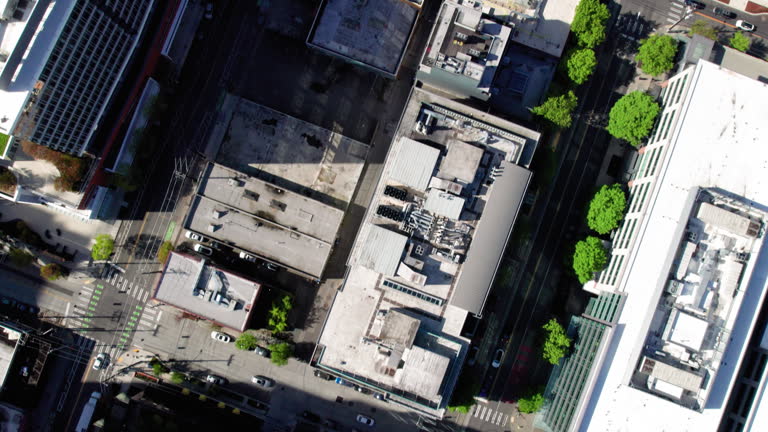 Drone Top View of Seattle City Streets and Buildings