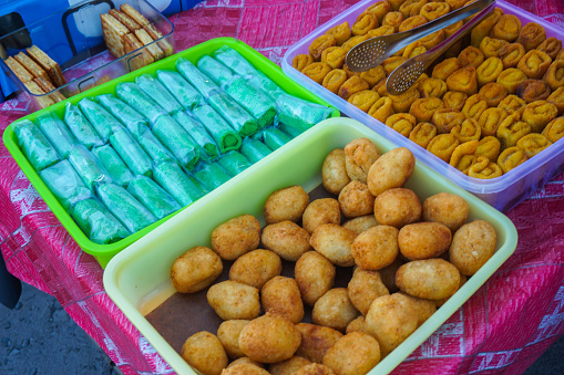 Traditional street food in Indonesia called Jajanan Pasar.