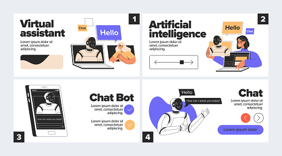 Chatbot concept illustration. Artificial intelligence. Flat vector illustrations isolated on white background. Virtual assistant.