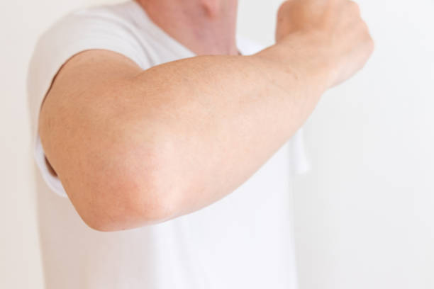 istock Man bending his elbow and raising his arm 2149750415