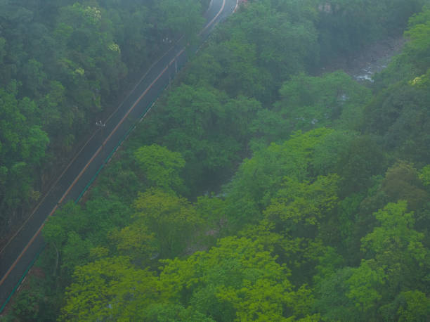 Panoramic view of winding mountain road