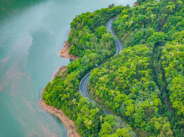 istock Panoramic view of winding mountain road 2149751610