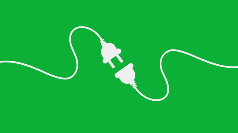 Animation of close-up shot of an unplugged power wires cords and sockets plugged in. Symbolizing a broken connection. Concept 404 error, page not found.
