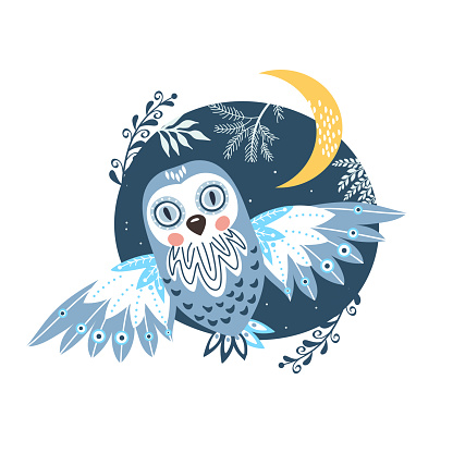 Cute cartoon owl. Can be used for kids clothes design, prints and posters. Vector graphics.