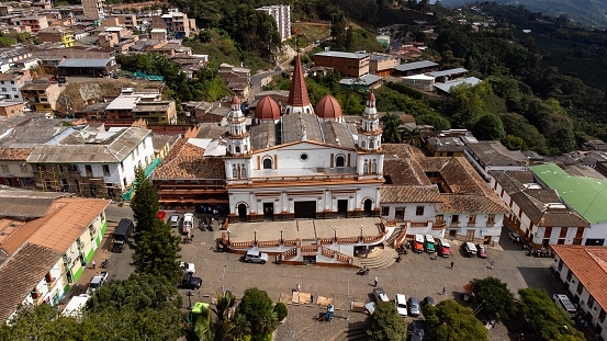 Concordia, Antioquia - Colombia. December 26, 2023. Aerial drone panorama of the municipality, Founded on June 18, 1848