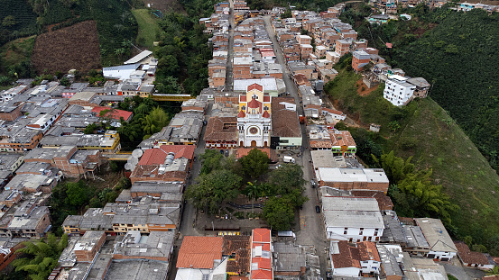 Betulia, Antioquia - Colombia. December 27, 2023. Aerial drone panorama of the municipality, founded on September 27, 1849