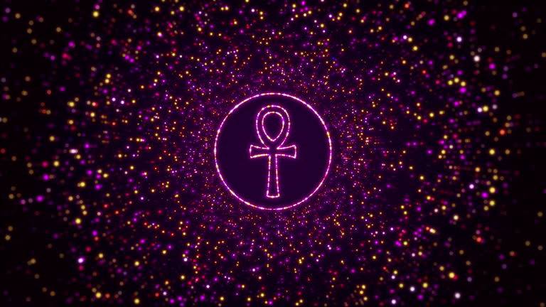 Digital Space Opener Shiny Purple Ankh Egypt Symbol Inside Circle Border Glitter