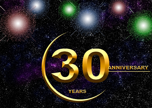 3d illustration of a 30 anniversary. golden numbers on a festive background. poster or card for anniversary celebration, party