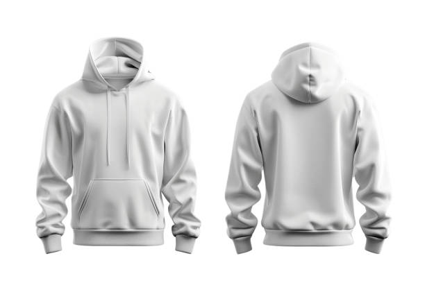 Realistic Hoodie Front and Back View Realistic White Plain Hoodie Front and Back View Mockup. Premium Quality hooded-shirt stock pictures, royalty-free photos & images