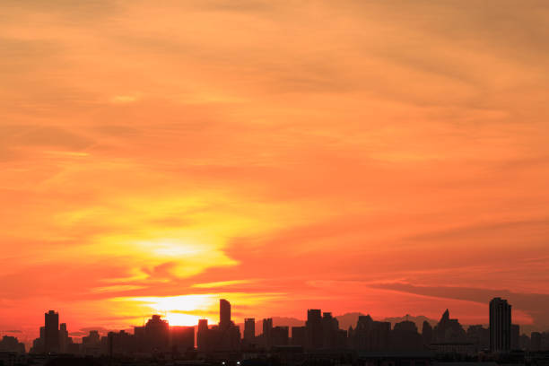 The last light of the sunset with city building ,At  in Bangkok ,Thailand