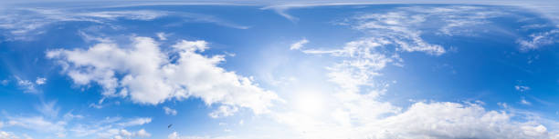 istock Sky 360 panorama - Bright blue sky filled with fluffy white Cumulus clouds. Seamless hdr spherical 360 panorama. Sky dome sky replacement for aerial drone 360 panoramas. Weather and climate change 2149769010