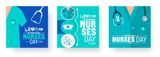 illustrazioni stock, clip art, cartoni animati e icone di tendenza di il 12 maggio è la giornata internazionale degli infermieri set di modelli di sfondo per banner sui social media. vestito da infermiera, strumento medico, medicina, concetto medico e sanitario. - infermiere