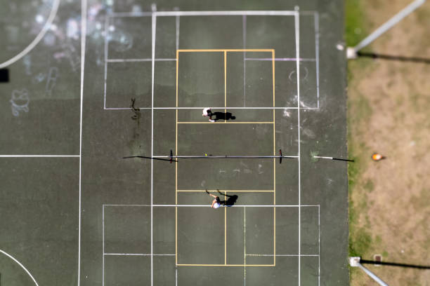 istock Aerial view of two people playing pickleball 2149769983