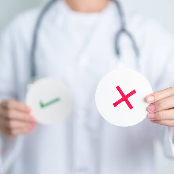 istock Doctor show Wrong symbol paper. True and false, accept and rejected, evaluation, Diagnosis, Vote, Poll, Yes or No, Health, Medical and Survey concepts 2149771419