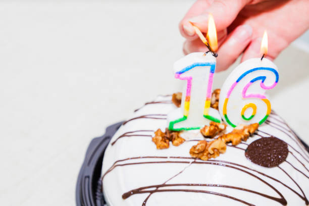 Cake: Birthday Cake With Candles For 16th Birthday.