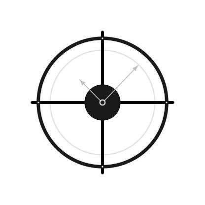 Round mechanical wall clock with arrows in shape of gun sight to measure time vector illustration