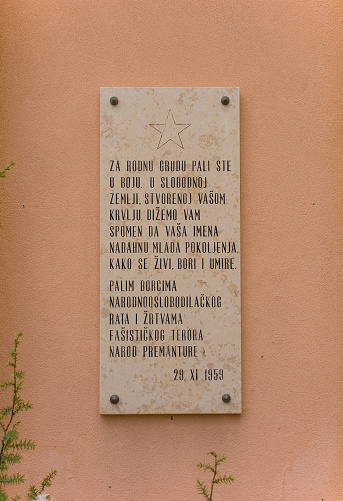 Premantura, Croatia - December 26th 2023. A Yugoslavia-era World War Two memorial in Premantura, Istria, Croatia