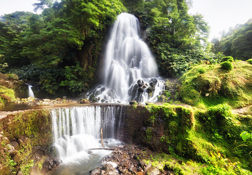 Waterfall at Parque Natural da Ribeira dos Caldeirões, Sao Miguel, Azores, Portugal