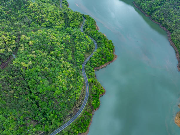 istock Panoramic view of winding mountain road 2149779311