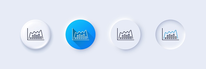 Investment chart line icon. Neumorphic, Blue gradient, 3d pin buttons. Economic graph sign. Stock exchange symbol. Business finance. Line icons. Neumorphic buttons with outline signs. Vector