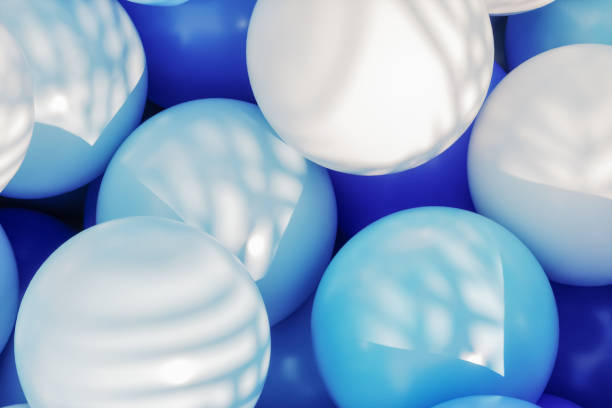 istock Abstract summer scene for product display with white and blue glossy balloons in the pool. 3d rendering. 2149783579