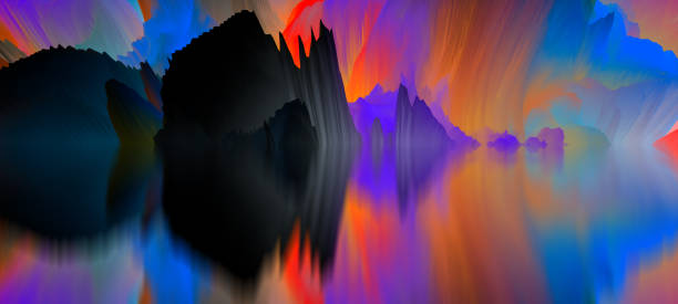 istock Magical world. Abstract Landscape, surreal lake and reflections. art, creativity and imagination. 3d illustration 2149783605