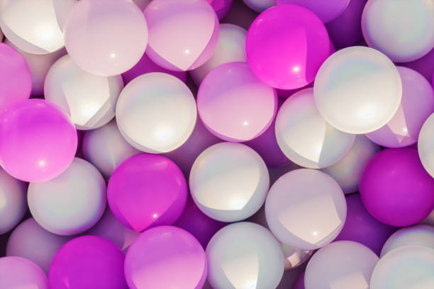 istock Abstract summer scene with white and pink glossy balloons in the pool. 3d rendering. 2149783606