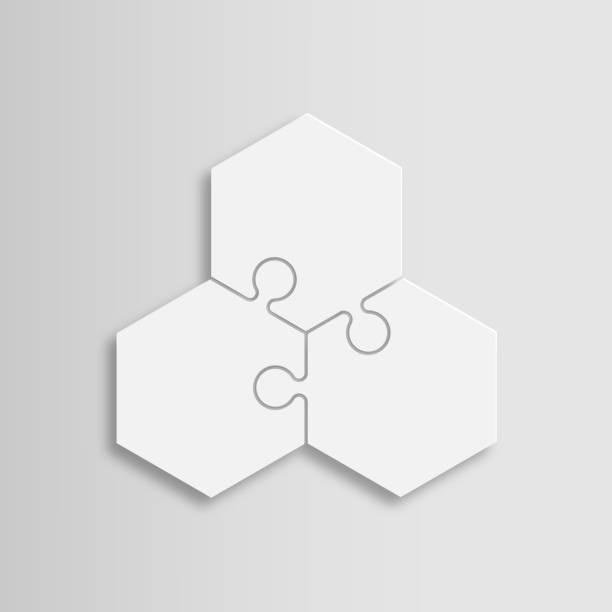 ilustrações de stock, clip art, desenhos animados e ícones de vector 3d jigsaw puzzle hexagon piece label infographic diagram banner - hexagon three dimensional shape diagram abstract