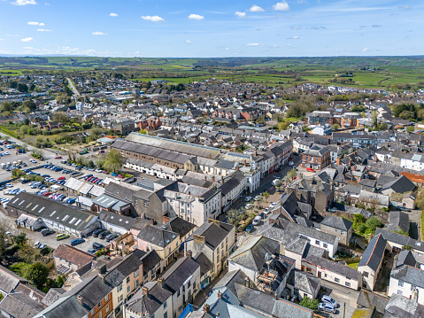 Aerial view over the town centre of South Molton in Devon