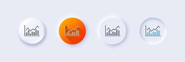 Financial chart line icon. Neumorphic, Orange gradient, 3d pin buttons. Economic graph sign. Stock exchange symbol. Business investment. Line icons. Neumorphic buttons with outline signs. Vector