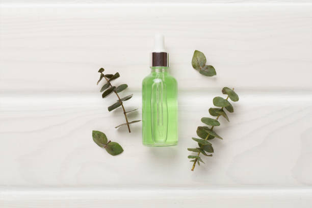 istock Herbal face serum on wooden background, top view 2149791208