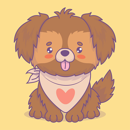 Cute dog with tongue hanging out. Funny cartoon kawaii character animal. Vector illustration. Kids collection