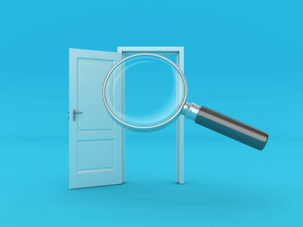 istock 3D Opened Door with Magnifying Glass 2149791400