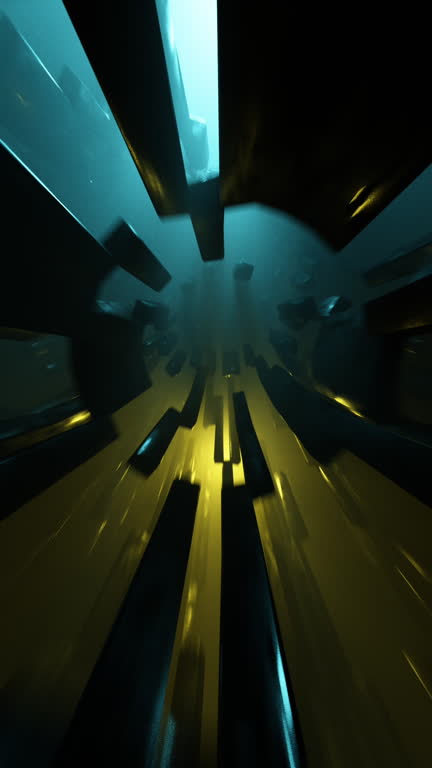Vertical abstract animation of flying through a technological tunnel.