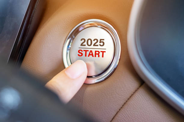 istock Finger press a car ignition button with 2025 START text inside  automobile. New Year New You, forecast, resolution, motivation, change, goal, vision, innovation and planning concept 2149791544