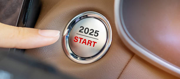 istock Finger press a car ignition button with 2025 START text inside  automobile. New Year New You, forecast, resolution, motivation, change, goal, vision, innovation and planning concept 2149791618