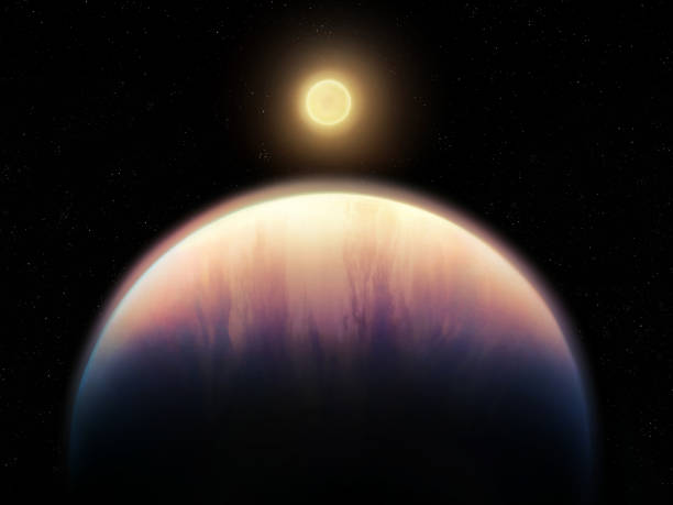 Sunrise over an extrasolar planet, exoplanet surface.