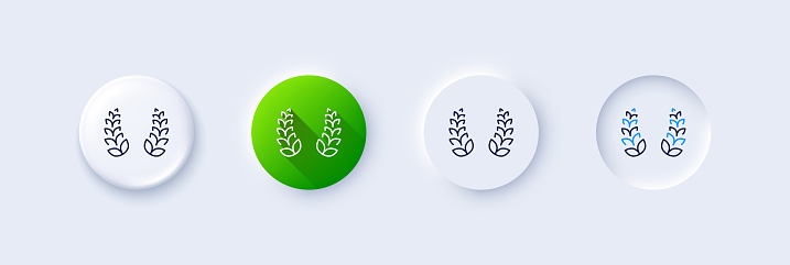 Laurel wreath line icon. Neumorphic, Green gradient, 3d pin buttons. Reward symbol. Winner award sign. Line icons. Neumorphic buttons with outline signs. Vector