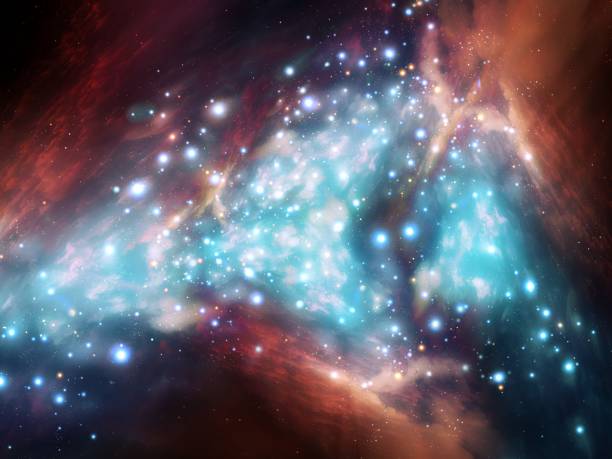 Bright stars in clouds of cosmic gas. Interstellar plasma and stardust. Beautiful constellation in space, astronomical image.