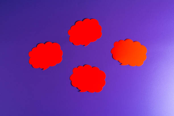 istock Empty speech four clouds chat mockup for text on purple ,veri peri color background.copy space. 2149791888
