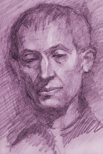 istock illustration pencil drawing portrait of a man  in purple 2149794214