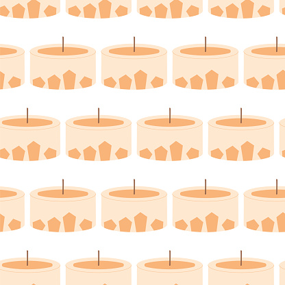 Paraffin candles seamless pattern. Aroma spa accessories endless background. Home decor items repeat cover. Vector cartoon flat illustration.