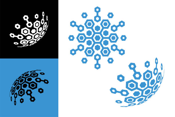 technologia ogniw łańcucha płaski i symbol graficzny 3d - synapsa stock illustrations