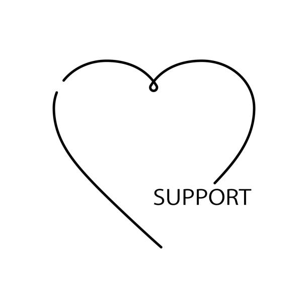 stockillustraties, clipart, cartoons en iconen met line heart object with support word - help engels woord