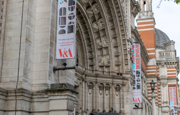 Facade of the Victoria and Albert Museum in London, England, UK on a sunny day.