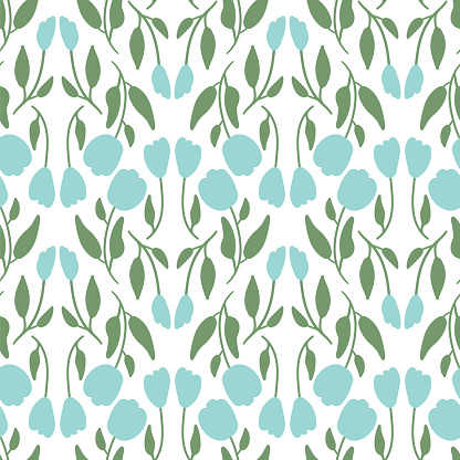 Flowers simple seamless pattern. Blue wildflowers endless background. Summer meadow repeat cover. Botanic loop ornament. Vector flat hand drawn illustration.