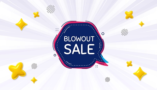 Offer sunburst ray banner. Blowout sale bubble banner. Discount chat sticker. Reduction offer icon. Blowout sale chat message. Speech bubble discount with stripes. Burst text balloon. Vector