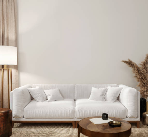 istock Home interior background, modern living room, blank wall, 3D render 2149801755