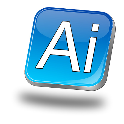 Ai button - artificial intelligence blue - 3D illustration