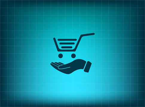 hand holding a shopping cart online store. icon. Vector Eps 10